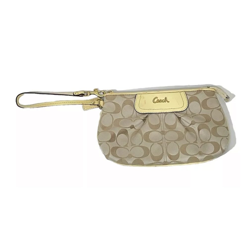 Coach Wristlet Ashley Signature Ivory Khaki Leather Card Slots Original Card